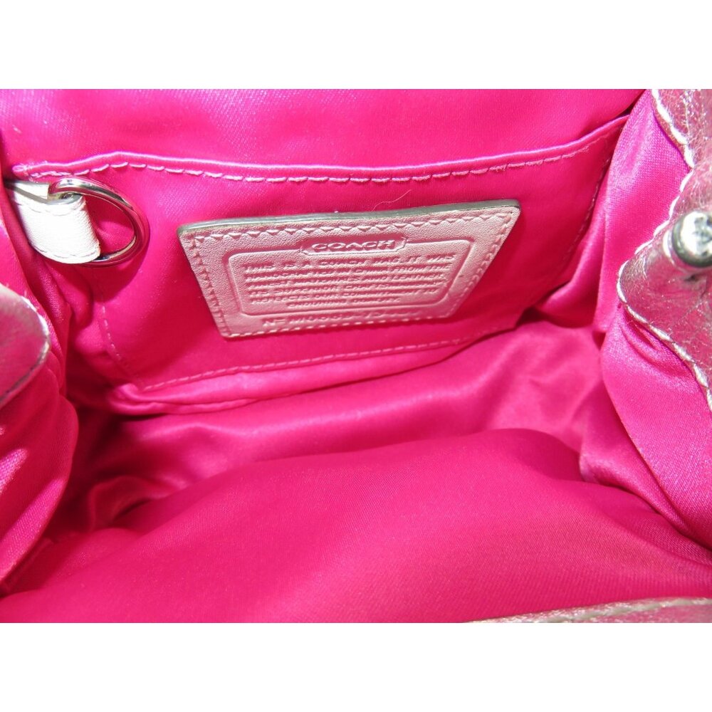 SOLD COACH 2008 Metallic Silver Leather Double Frame Kisslock Ball Chain - Picture 6 of 16